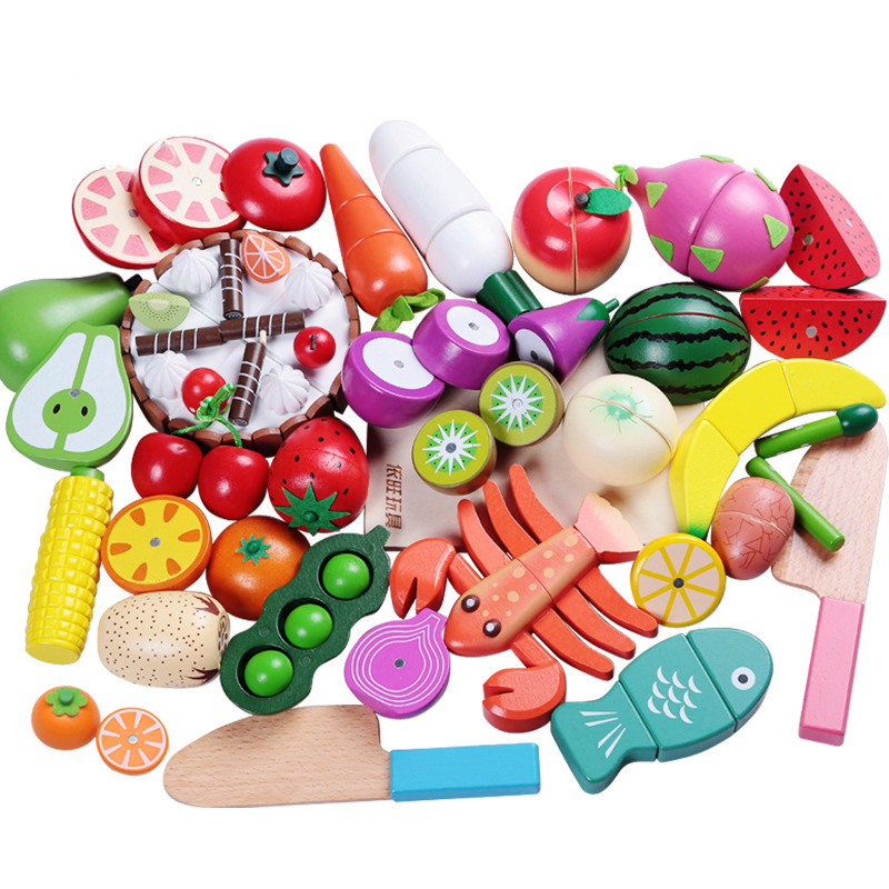 Kids Toys Kitchen Set - 1 szt. Drewniana zabawka magnetyczne cięcie