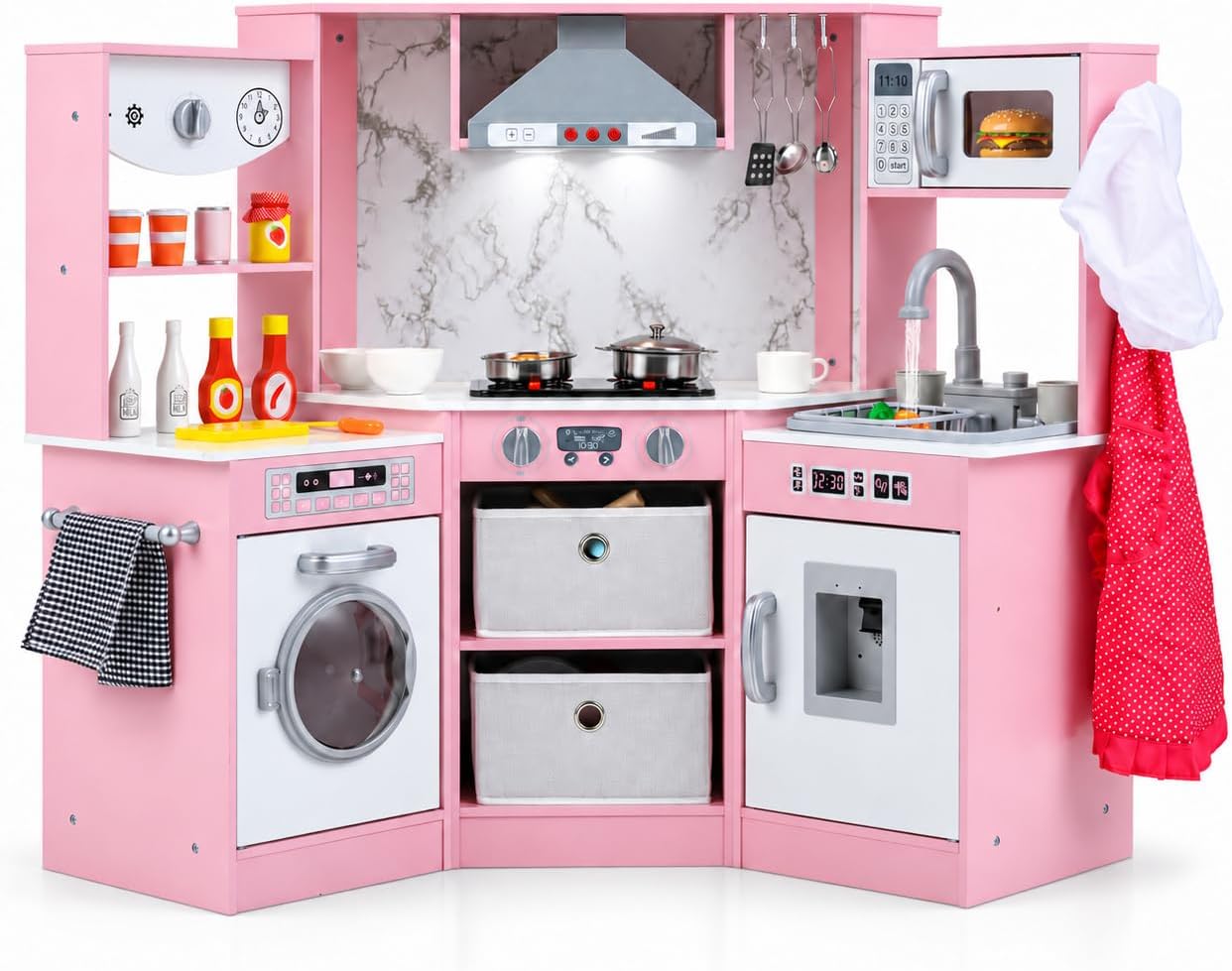 Różowa drewniana kuchnia do za – Kids Toys Kitchen Set recenzja i cena