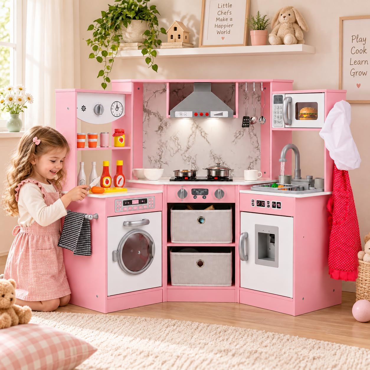 Różowa drewniana kuchnia do za – Kids Toys Kitchen Set recenzja i cena